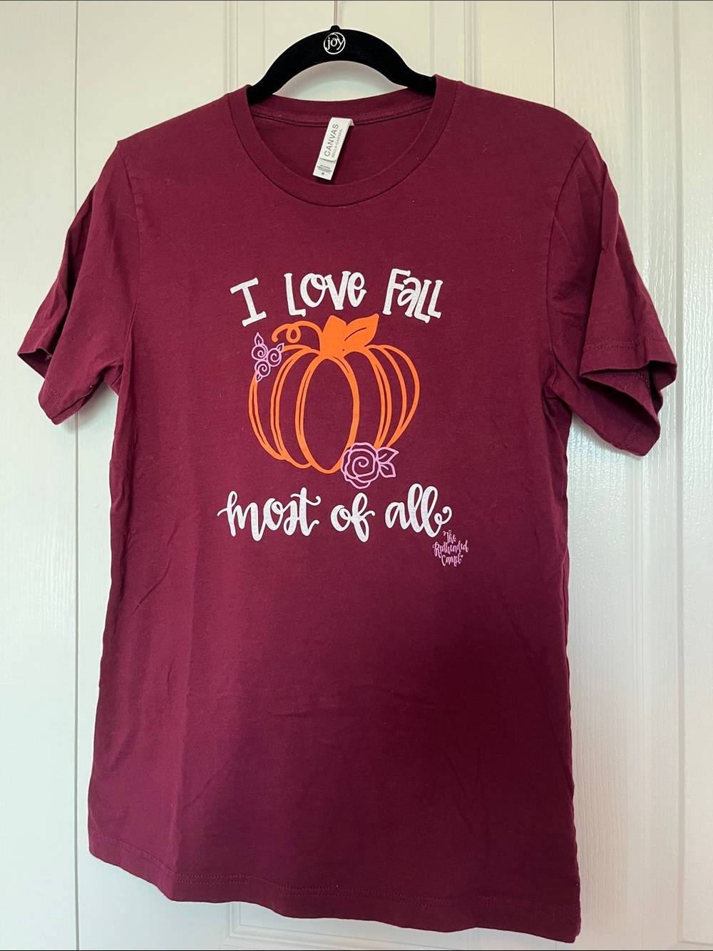 Bella Canvas Maroon Short Sleeve Tee with Orange Pumpkin Graphic